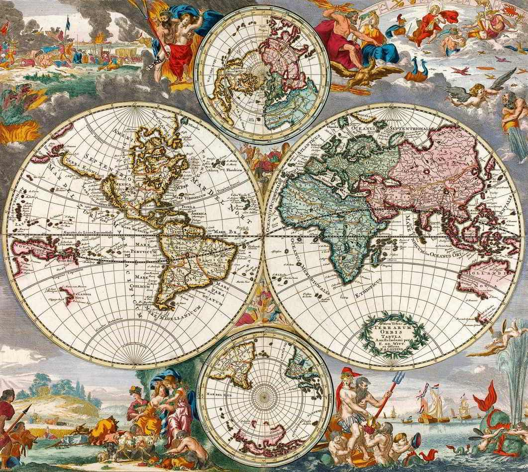 Ilustração de um mapa-múndi antigo